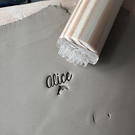 Tampon Poterie personnalisé prénom et dauphin