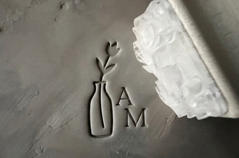 Tampon Poterie personnalisé initiales et vase